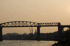 Sun setting over Drogheda, with the viaduct in silhouette