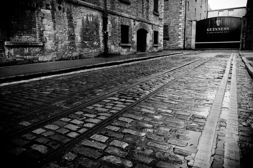 Old gates to Guinness Storehouse at St. James' Gate, Dublin.