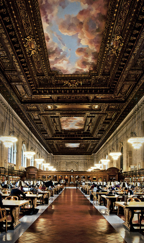 Declared as a National Historic Landmark in 1965, The Stephen A. Schwarzman Building is the flagship building in the New York Public Librarysystem and a prominent historic landmark in Midtown Manhattan. Opened in 1911 and located on Fifth Avenue at its intersection with 42nd Street. In 2008, the library was renamed in honor of Stephen A. Schwarzman, in recognition of his agreement to donate $100 million toward the renovation and expansion of the building. The Library's majestic Rose Main Reading Room is lined with thousands of reference works on open shelves along the floor level and along the balcony.