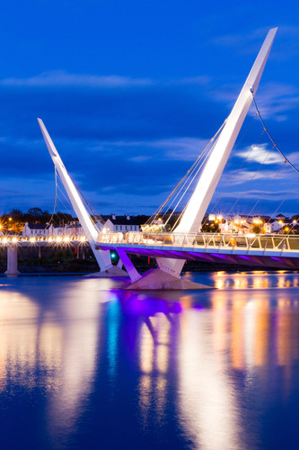 Opened in 2011, the Peace Bridge crosses the River Foyle, the only footbridge crossing the river in Derry/Londonderry.