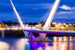 Opened in 2011, the Peace Bridge crosses the River Foyle, the only footbridge crossing the river in Derry/Londonderry.