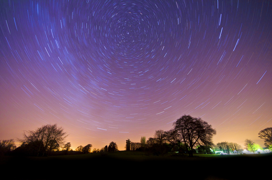Long exposure star trail shot,  on the great lawn in Lough Key Forest Park, Boyle